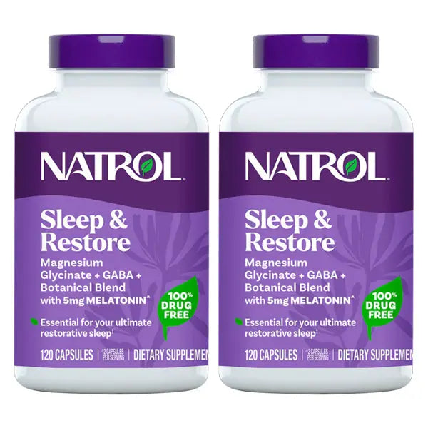 2 Pack - Natrol Sleep & Restore Magnesium + GABA 120 Capsules Each Natrol